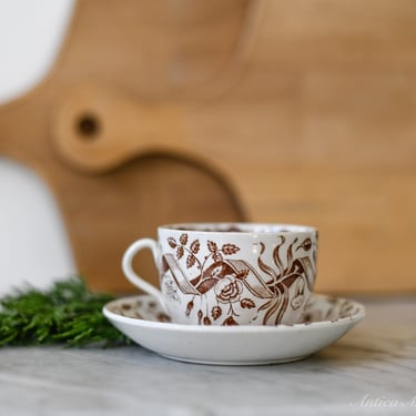 Vintage Brown Transferware Tea Cup and Saucer 