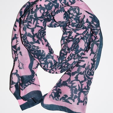 Block Print Scarf, Cotton Silk Scarf, Wood Block, Block Print Sarong, Pareo, Border Print Scarf, Floral Print, Large Scarf, Beach Coverup 