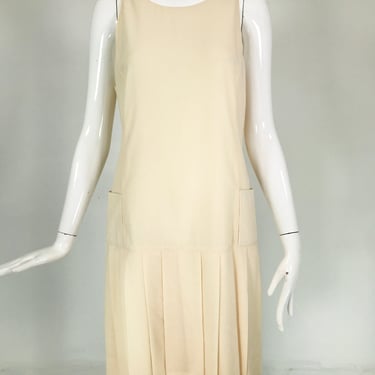 Karl Lagerfeld Cream Wool Drop Waist Pleated Skirt Sleeveless Dress 42