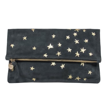 Clare V. - Grey Suede Pouch w/ Metallic Gold Stars and Zippered Top