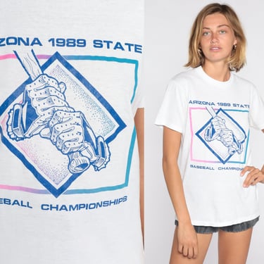 Arizona Baseball T Shirt 1989 State Championships Graphic Tee 80s Retro Sports Print T Shirt Sportswear Vintage 1980s AZ Champions Medium M 
