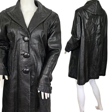 Volup 1960's Black Leather Swing Coat I Sz Lrg I JD I Bad Girl I Punk I Plus Size 