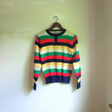 Vintage 1990's Striped Colorblock Multicolor Pullover Sweater / S to M 