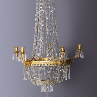 19th Century French Gilt Bronze & Crystal Candle Chandelier