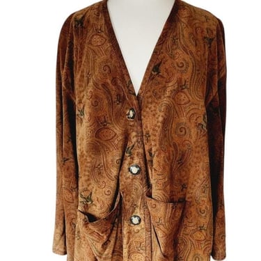 90s Brown Suede Swing Jacket Paisley Print Giotti Firenze 