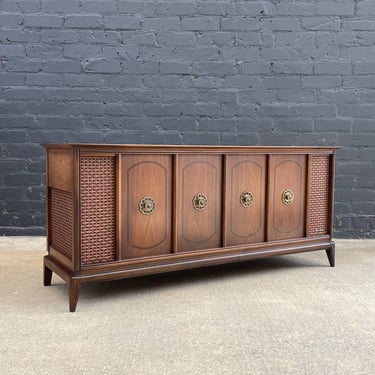 Mid-Century Modern Sculpted Walnut Speaker Stereo Console Credenza, c.1960’s 