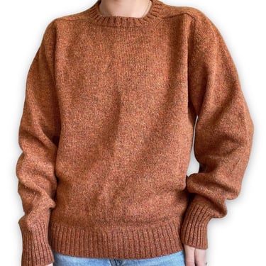 Vintage 90s Mens Lands End Burnt Orange Wool Made in Scotland Sweater Sz M 