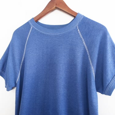 70s sweatshirt / short sleeve sweatshirt / 1970s Sportswear blue short sleeve raglan ringer sweatshirt Large 