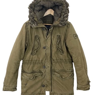 Abercrombie Fitch Green Faux Fur Hood Military Wilcox Jacket Men’s XL