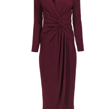 Dress the Population - Burgundy Long Sleeve Knotted Draped Gown w/ Cutout Sz S