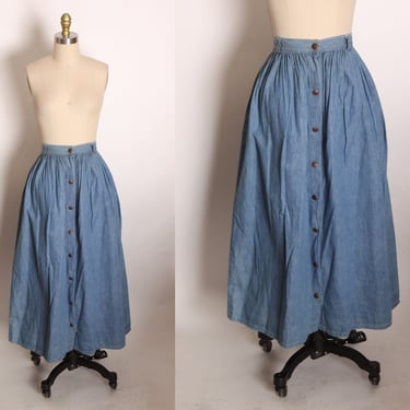 1980s Denim Button Up Fit and Flare Skirt by Separate Issue -M 
