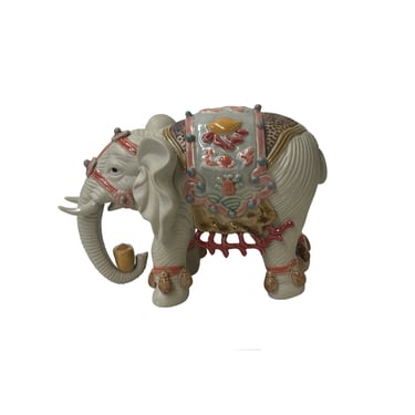 Ceramic Elephant Trunk Holding Ingot Delicate Accent Decor Figure ws3840E 