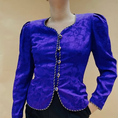 Silk Purple Embossed Papell Too Blazer 1980s Size 4 
