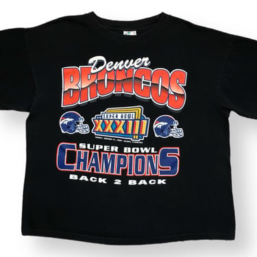 Vintage 1999 Super Bowl XXXIII Denver Broncos Back 2 Back Champions Big Print Graphic T-Shirt Size Large/XL 