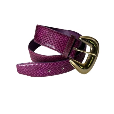 Vintage 80's Dame Purple Snakeskin Belt Gold Buckle, 29-33