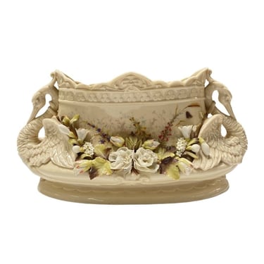 Italian Floral Swan Centerpiece Bowl Cachepot 