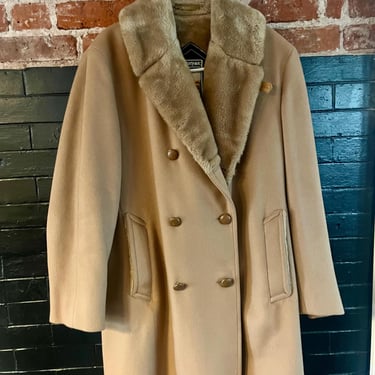 Vintage Mighty-Mac out O'Gloucester Wool/Fur Double Breasted Car Coat Size 40 