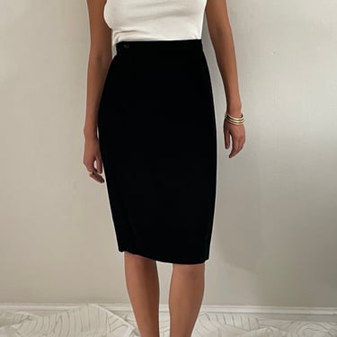 90s silk skirt / vintage black silk velvet minimalist wiggle knee length skirt | Medium 
