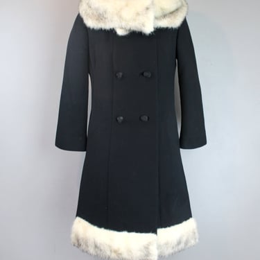 1960's- Heavy, Fur Trimmed,  Wool Coat Trimmed in Mink - Mid Century - Estimated size S 