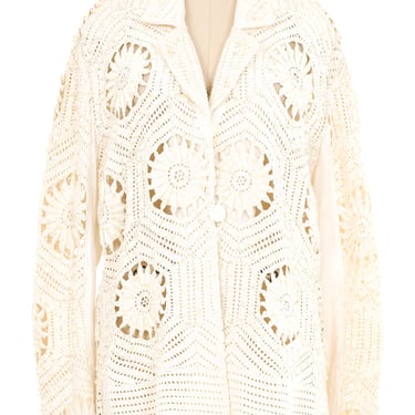 Cream Embellished Crochet Blazer