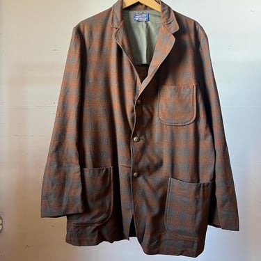 L XL, Vintage 1950s Pendleton Plaid Wool Smoking Jacket, Menswear, G 