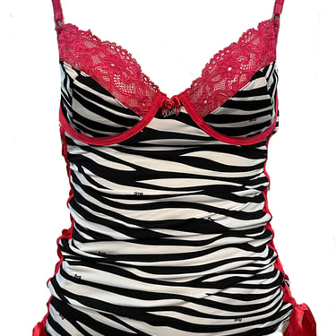 D&amp;G 2000s Zebra and Pink Lace Bustier Top