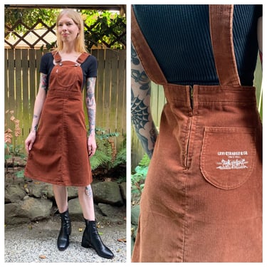 70s Levis brown corduroy overall dress 