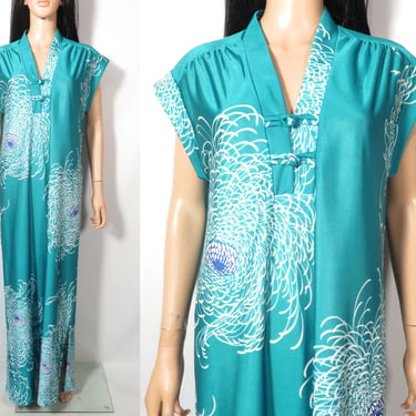 Vintage 70s Hawaiian Maxi Dress Size L 