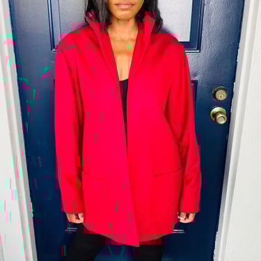 90s Requirements Red Wool Open Front Collared Jacket 