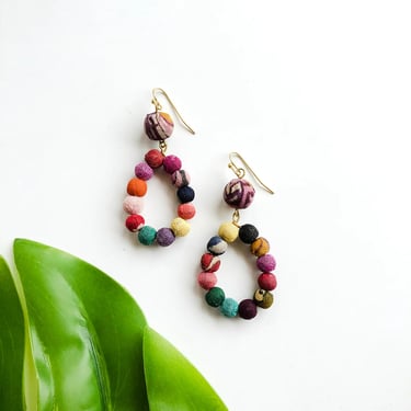 Kantha Dangling Earrings | Teardrops