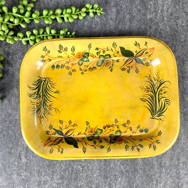 Tole painted trinket tray - 1960s hand painted decorative tray 