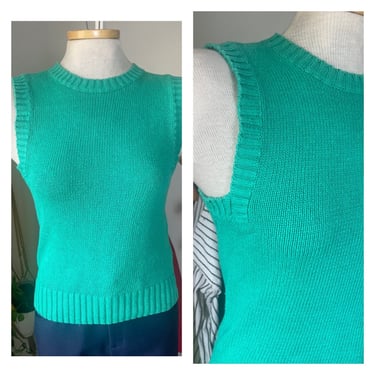 Vintage 1980s Sleeveless Sweater Vest | Teal Knit Pullover | Size Small | Retro Knitwear | Perfect for Layering 