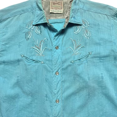 Vintage 1950s/1960s H BAR C Western Shirt ~ size S to M ~ Cowboy ~ Rockabilly ~ Pearl Snap Button ~ Embroidered / Jacquard ~ 