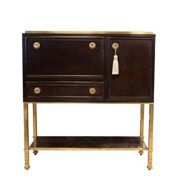 Hollywood Regency Deco Style Dansu Baker Bar Cabinet Walnut,  Ebony & Brass 