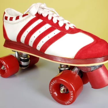 Holy roller skates! 1970s vintage CHICAGO sneaker skates red & white disco roller girl Farrah Fawcett. Urethane wheels. Nearly new. (M7/W9) 