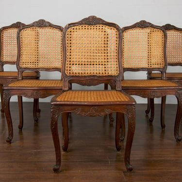 Late 19th Century Country French Louis XV Provincial Oak Cane Dining Chairs- Set of 6 