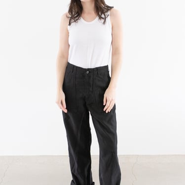 Vintage 28 Waist Black Utility Trousers | Unisex Painter 60s Button Fly High Waist Workwear Pants | Overdye OG107 | P290 