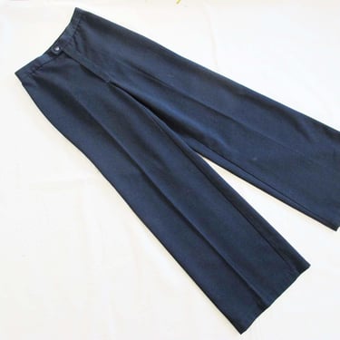 Vintage 70s Navy Blue Polyester Pants S 26 Waist - 1970s High Waist Wide Leg Trousers 