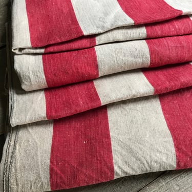 French Linen Ticking Fabric Remnants, Red Stripe, Sewing Upholstery Projects, Historical French Textiles 