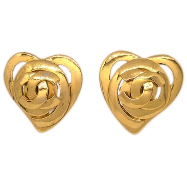 Chanel Gold Heart Earrings Clip-On 95P