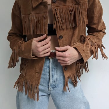 Incredible Vintage Cognac Fringed Suede Jacket