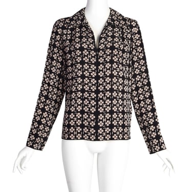 Chanel Vintage SS 2001 CC Logo and Clover Print Black and Beige Silk Shirt