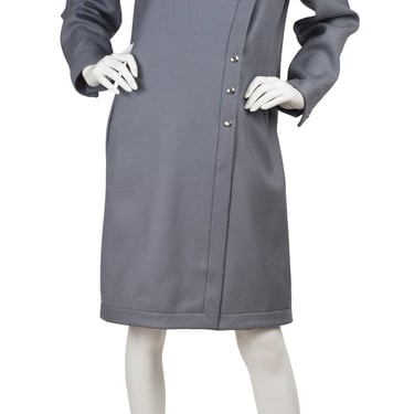 Chloé 1980s Vintage Gray Check Wool Snap Coat Dress Sz L 