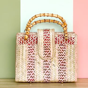 Woven Rattan Bag with Bamboo Handle