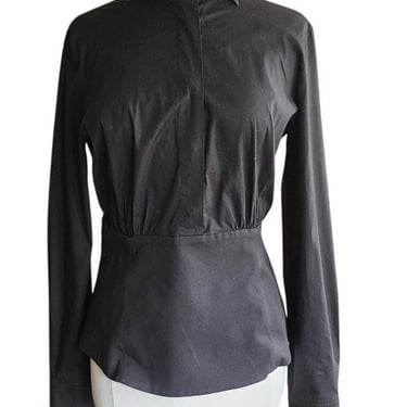 Vintage 90s Gianfranco Ferre Black Blouse w/Corset Waistband / S 