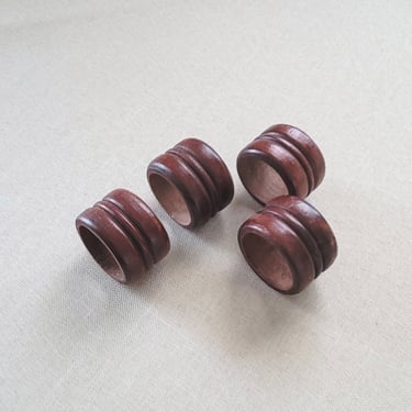 Teak napkin rings Set of 4 Wooden napkin holders Brown napkin rings Traditional dining Classic table decor 