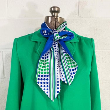 Vintage Kelly Green Mod Skirt Suit Jacket Collar Long Sleeve Polka Dot Scarf Ascot Separates Devon Minx TV Movie Costume Small 1970s 