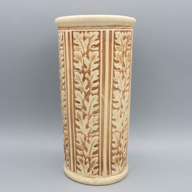 Weller Clinton Ivory Oak Leaf Vase | Antique Bisaque Art Pottery 