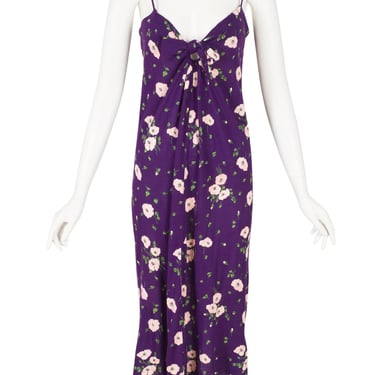Diane Von Furstenberg 1970s Vintage Floral Purple Jersey Tie-Bust Sleeveless Dress 