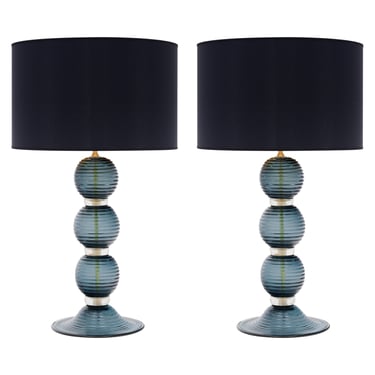 Murano Gray Glass Pair of Table Lamps